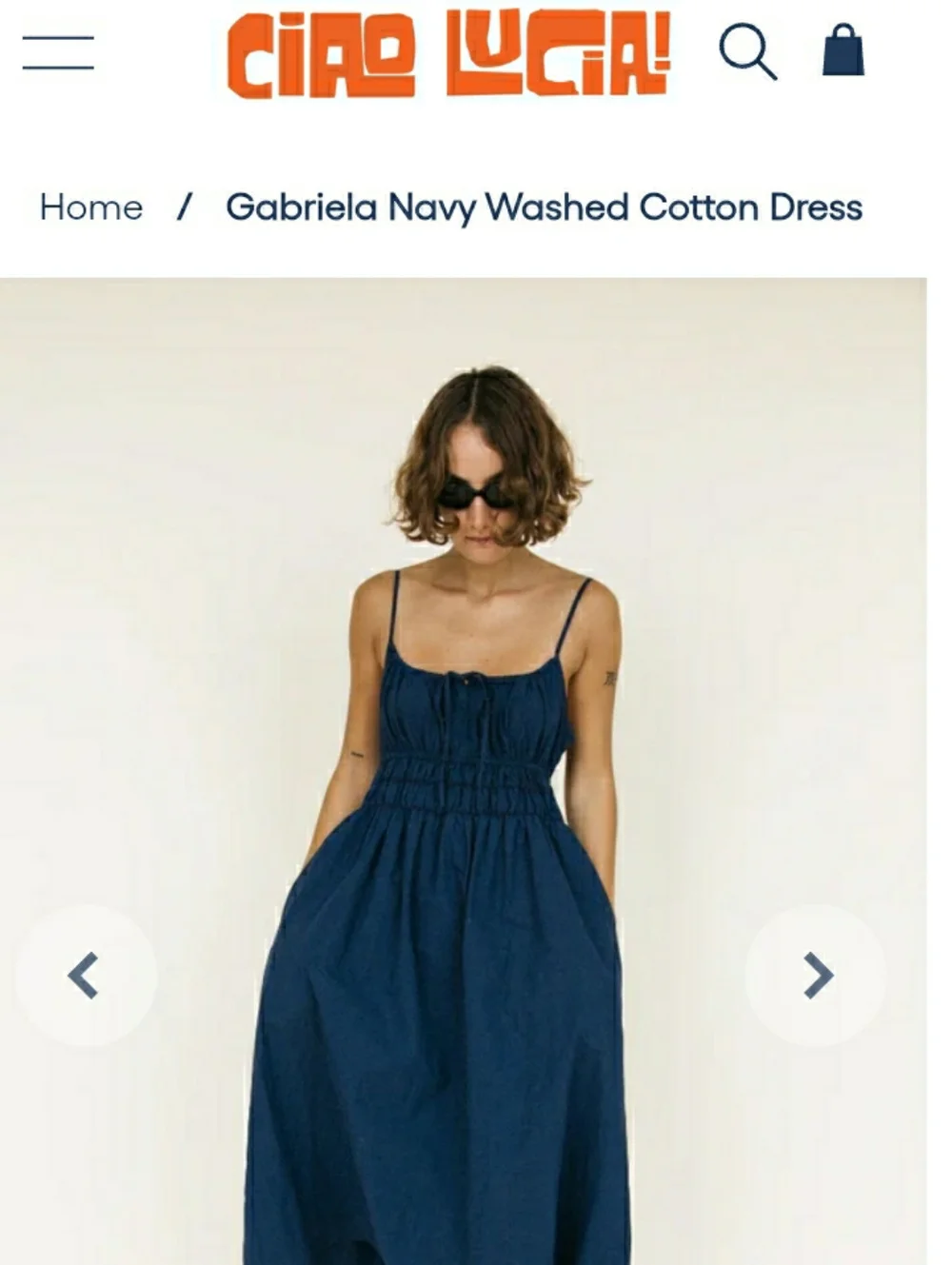 Ciao Lucia Navy Washed Cotton Maxi Dress with Spaghetti Straps - Picture 1 of 10